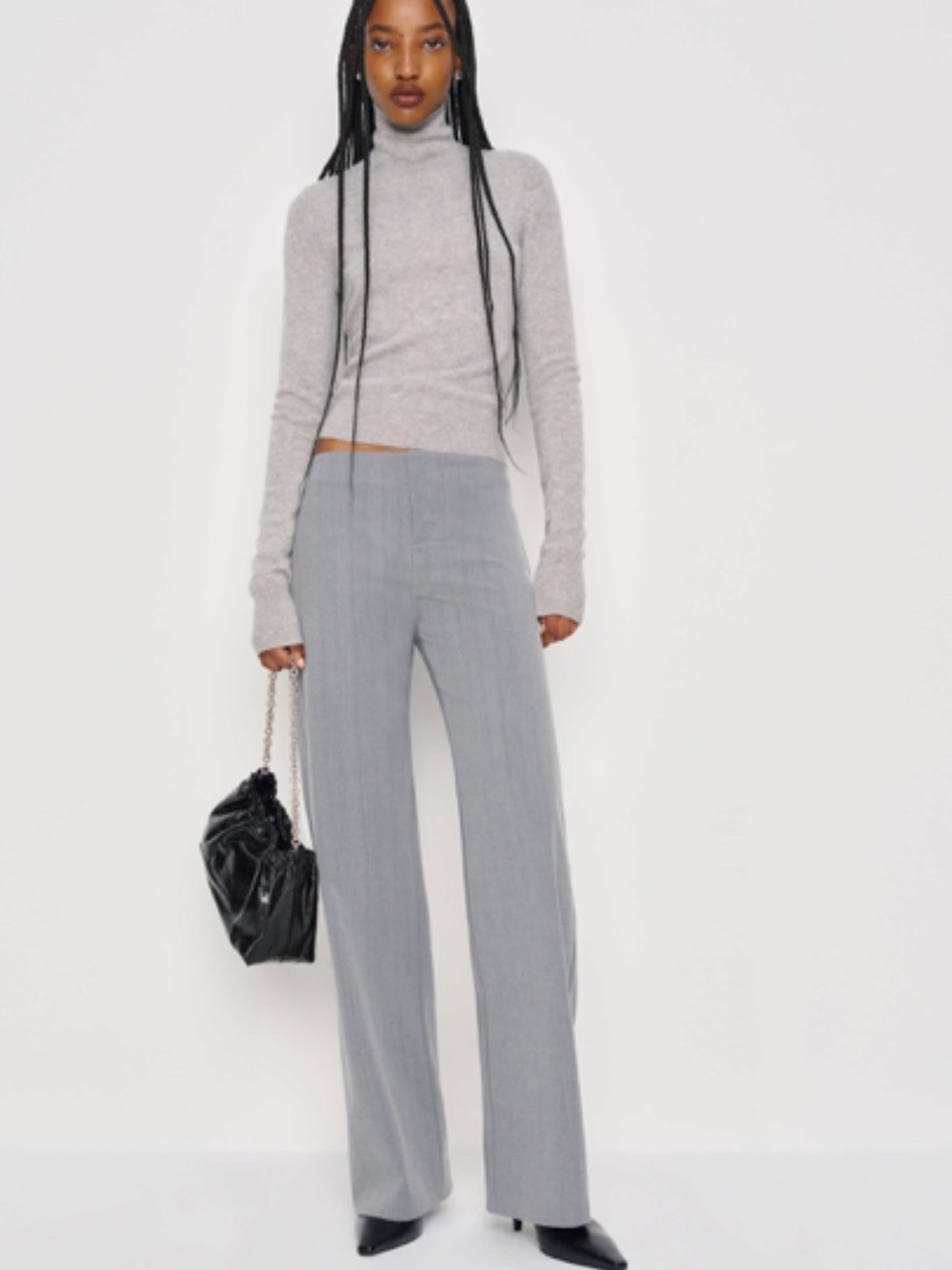 Reformation Light Gray Wide-Leg High-Rise Pants